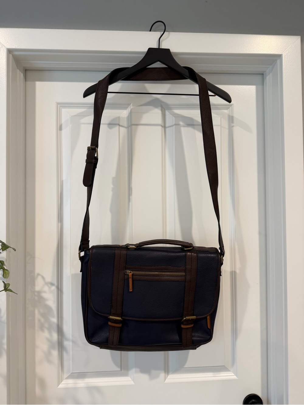 Aldo Navy Messenger Bag with Brown Trim
